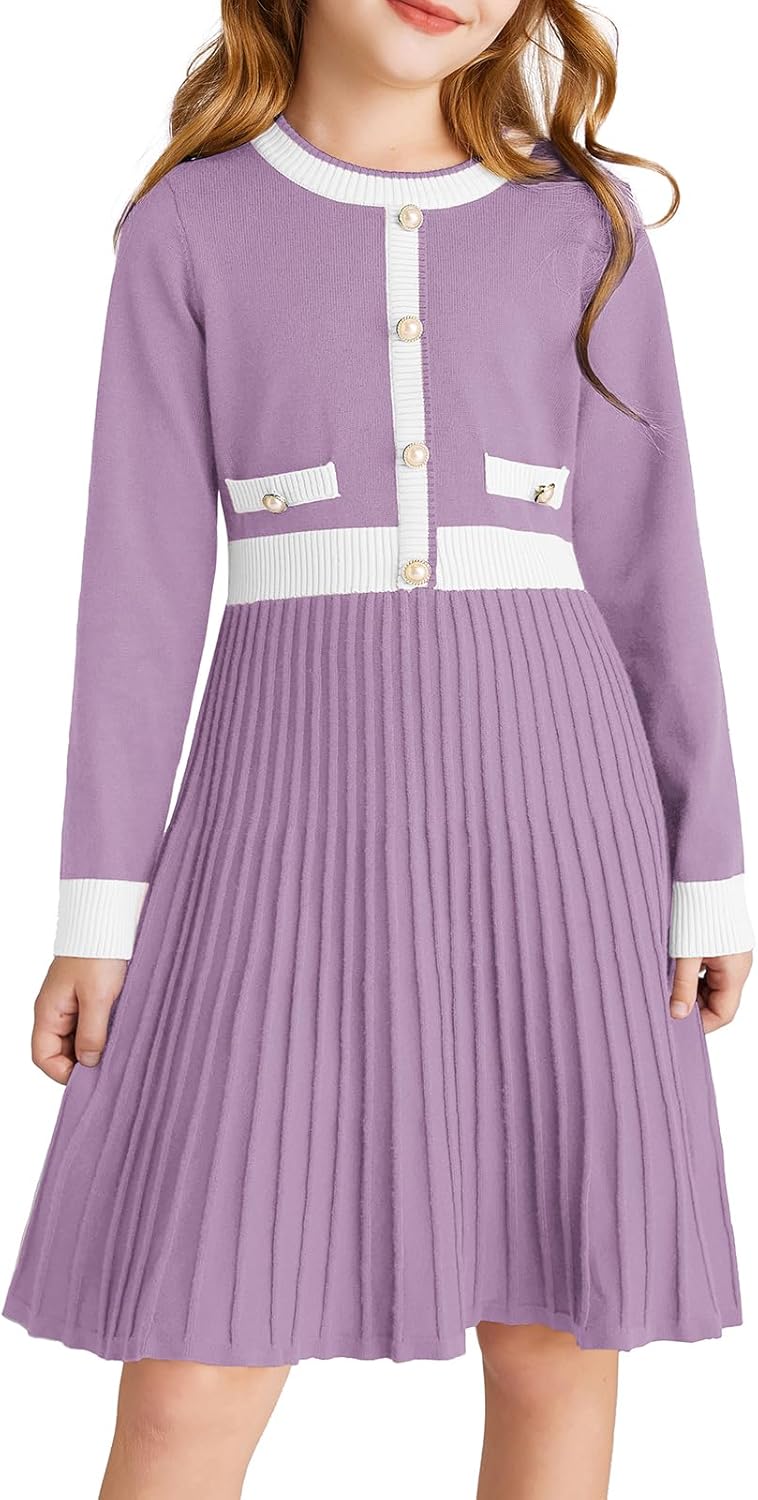 GRACE KARIN Girls Sweater Fall Dress Long Sleeve Knit A Line