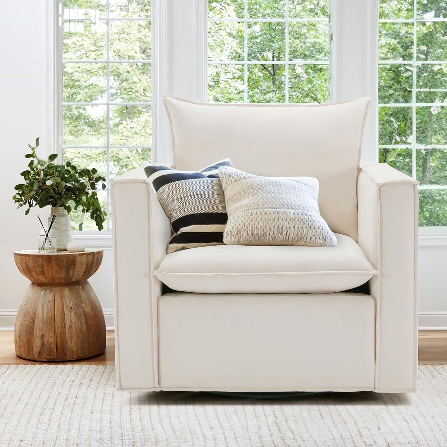 Swivel Accent Chair: Plush Back Pillow, Modern Style