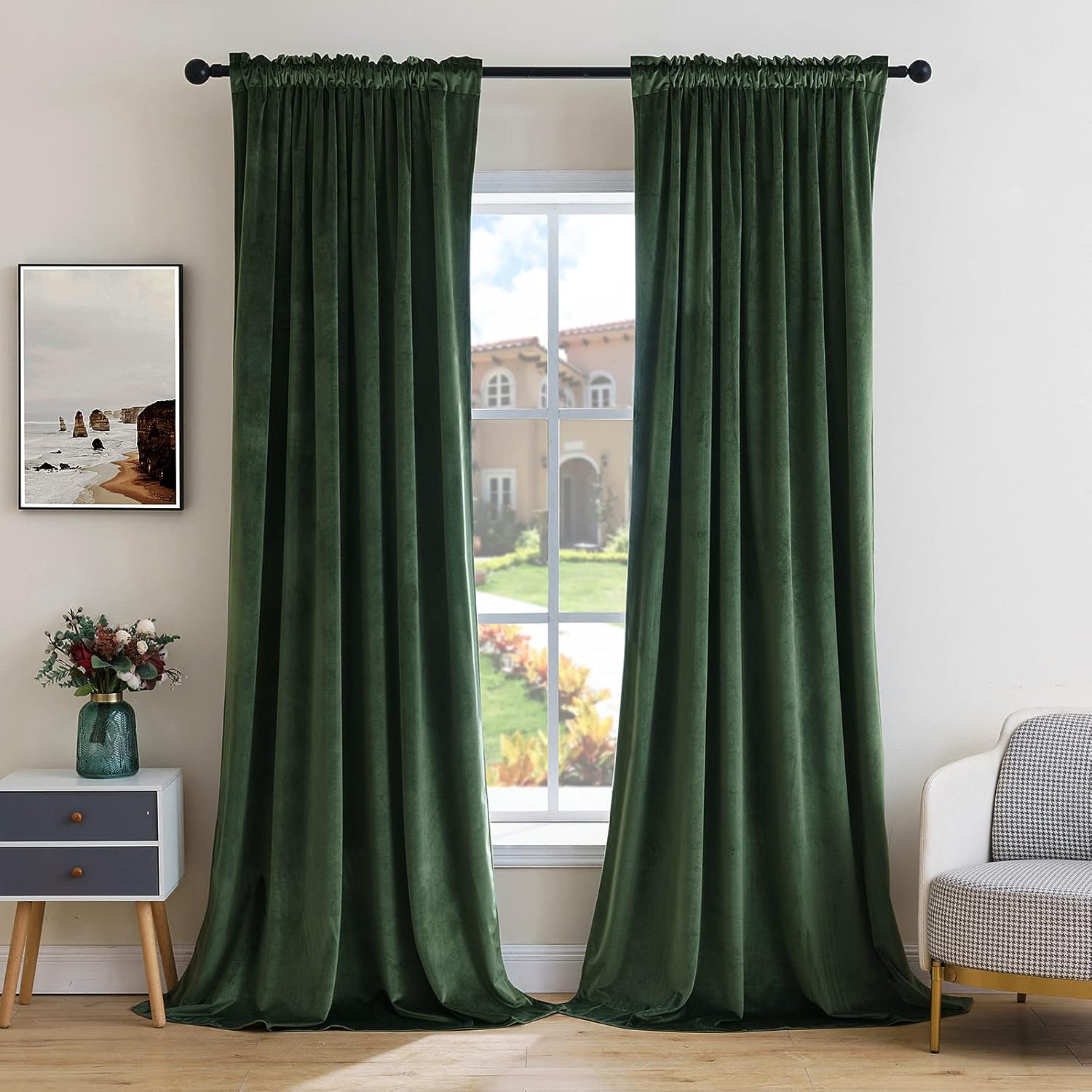 MIULEE Olive Green Velvet Curtains for Bedroom Living Room