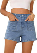FEKOAFE Womens Mid High Waisted Ripped Denim Shorts - Casual Summer