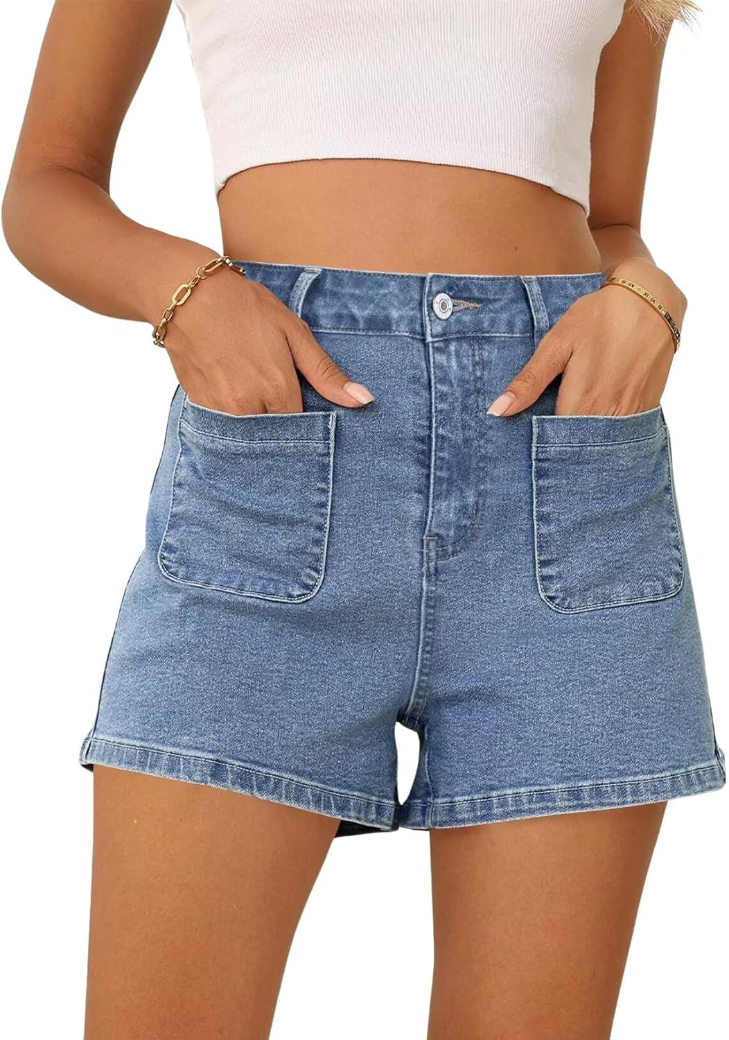 FEKOAFE Womens Casual Mid/High Waisted Denim Shorts for Summer