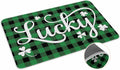 St. Patrick's Day Buffalo Plaid Doormat - Lucky Shamrocks Green