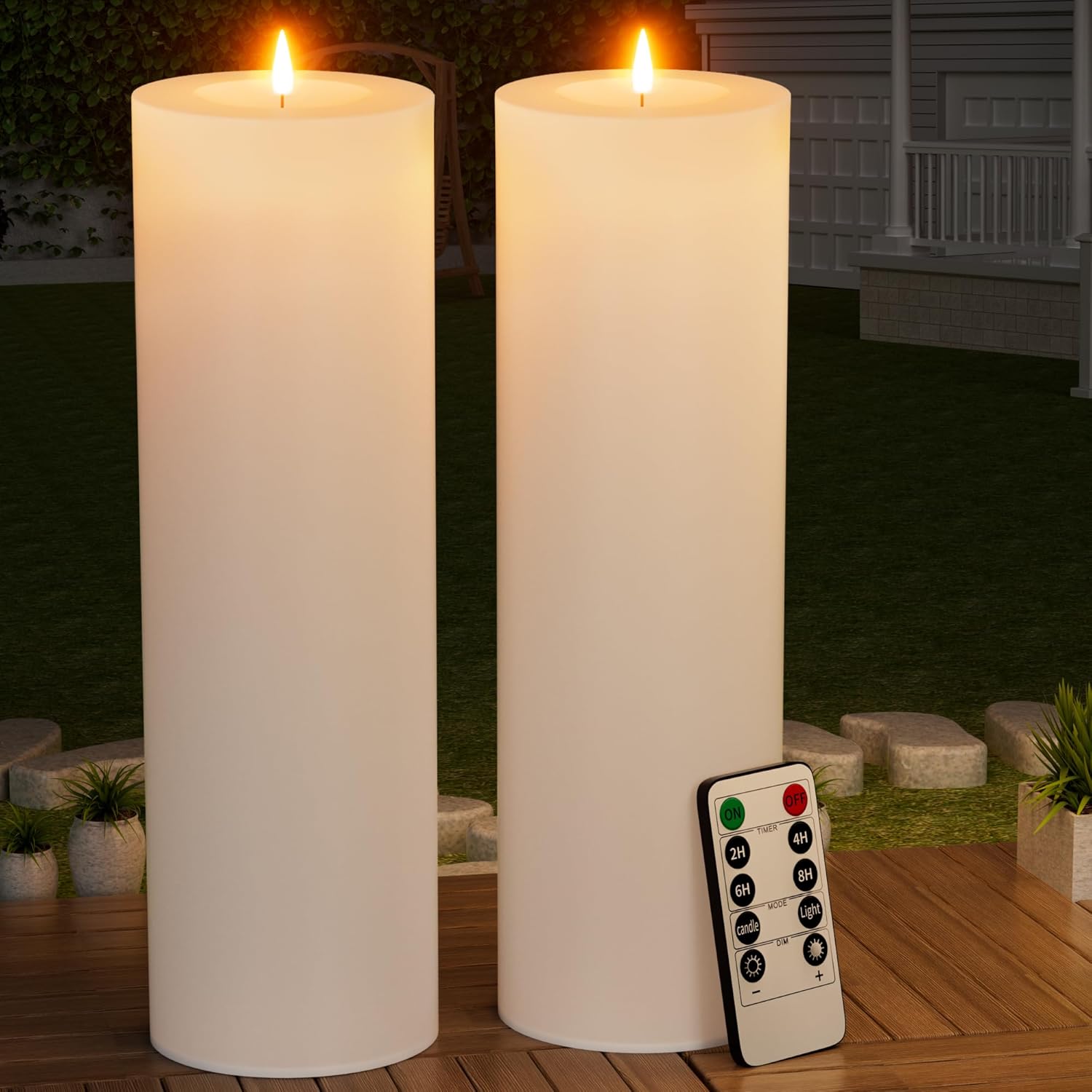 14in x 4in Waterproof Flickering LED Candles with Timer Remote