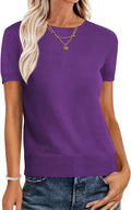 Womens Short Sleeve Wool Blend Crew Neck Sweater Shirt - Work Top