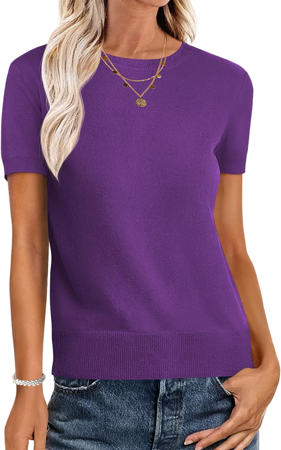 Womens Short Sleeve Sweaters for Business Casual Work Tops