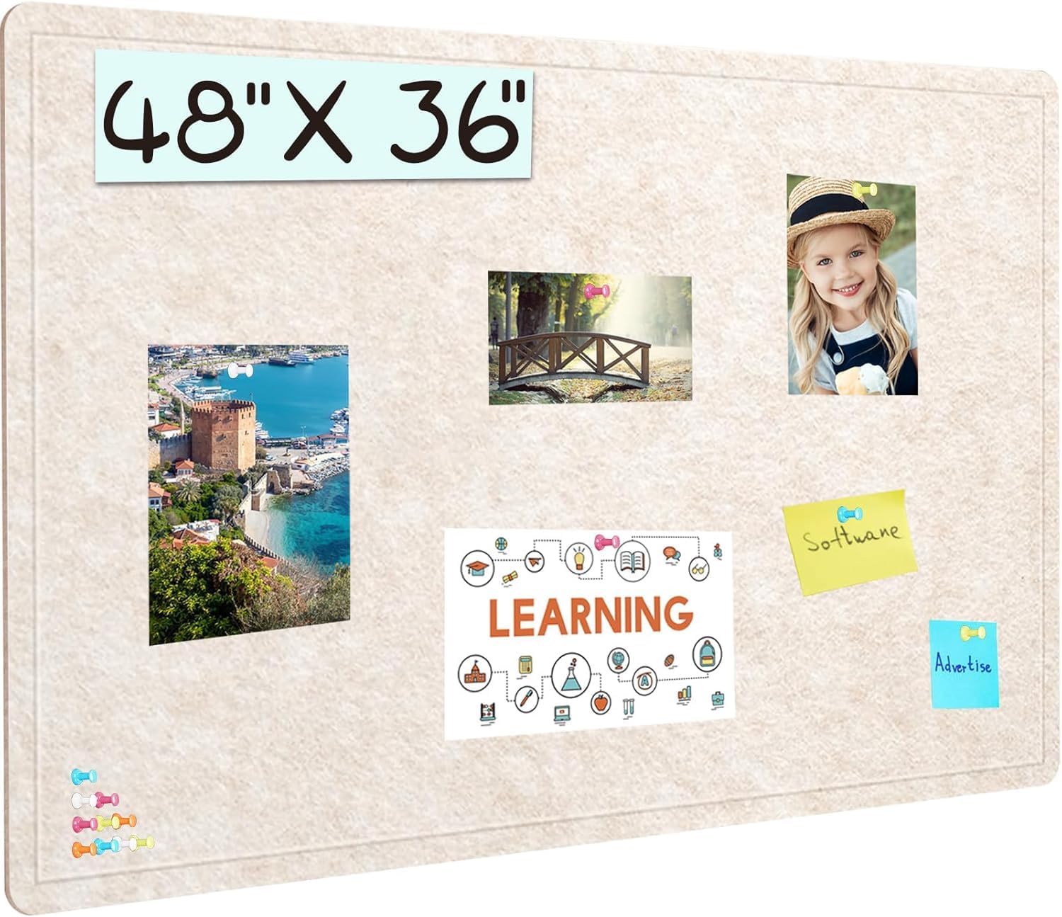 Large Bulletin Board 48 X 36 inches Felt Board for Home Office