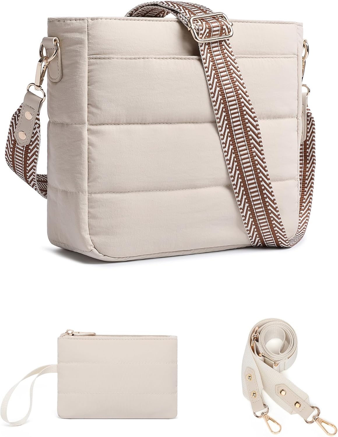 Purses for Women 2PCS Puffer Quilted Crossbody Shoulder Bags