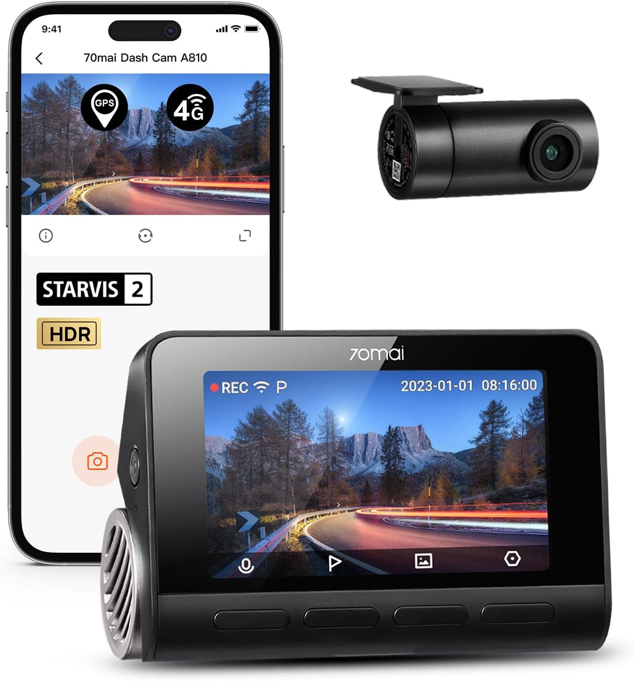 70mai 4K Dual Dash Cam: Starvis2 Night Vision