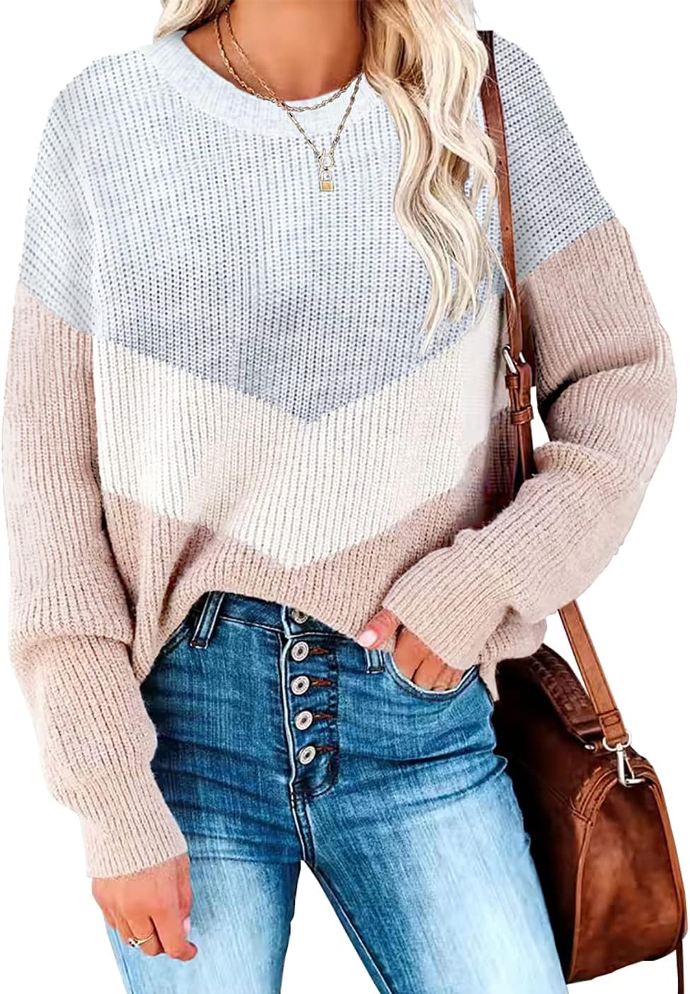 Casual Color Block Pullover Sweater for Women by Necooer