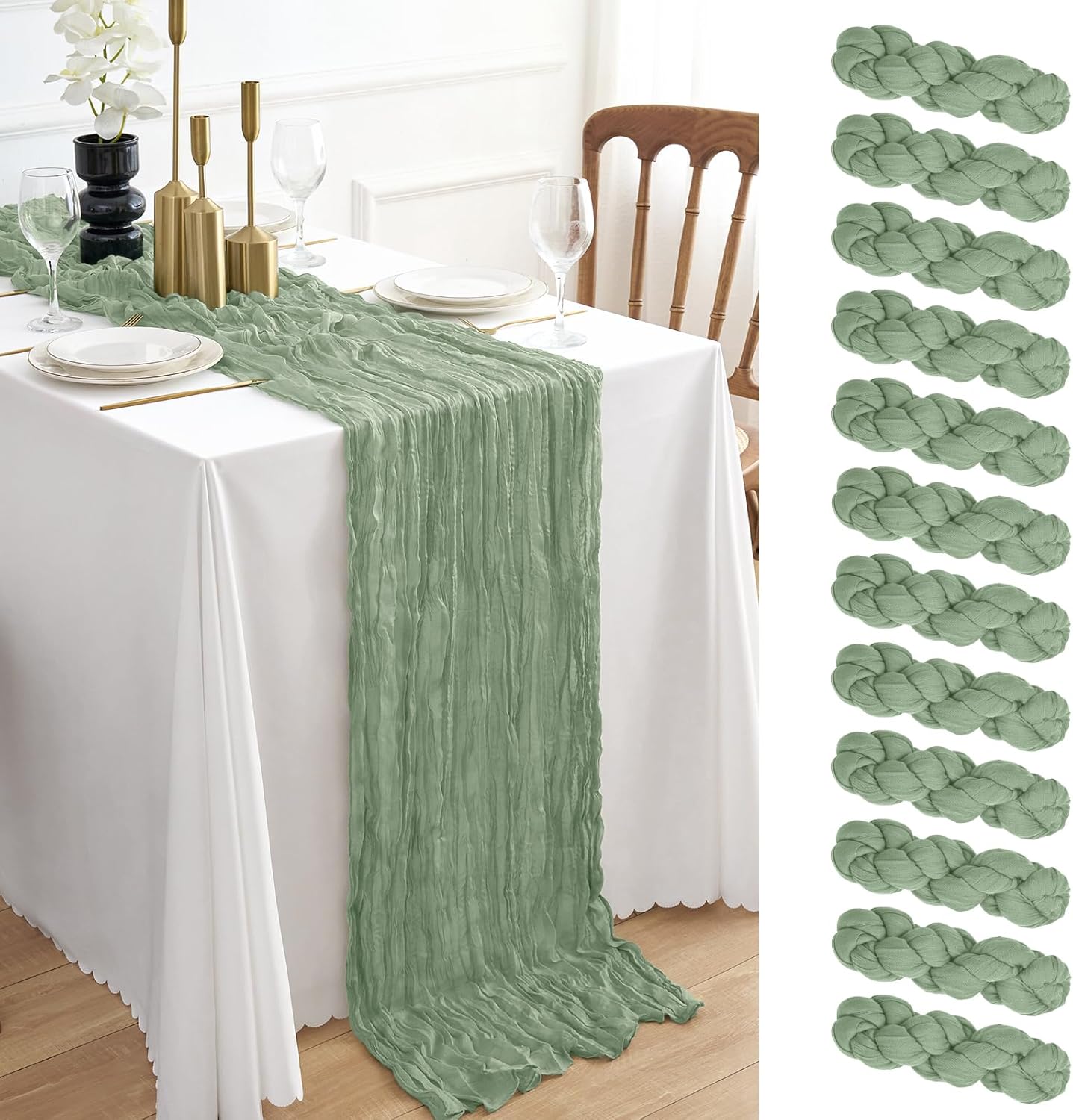 Sage Green Cheesecloth Table Runner for Elegant Events
