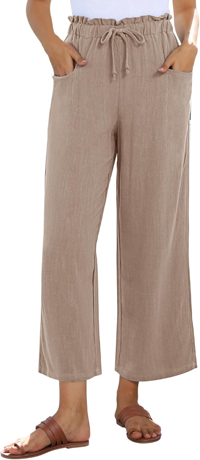 Wide Leg Linen Pants for Women - Casual Summer Palazzo Trousers
