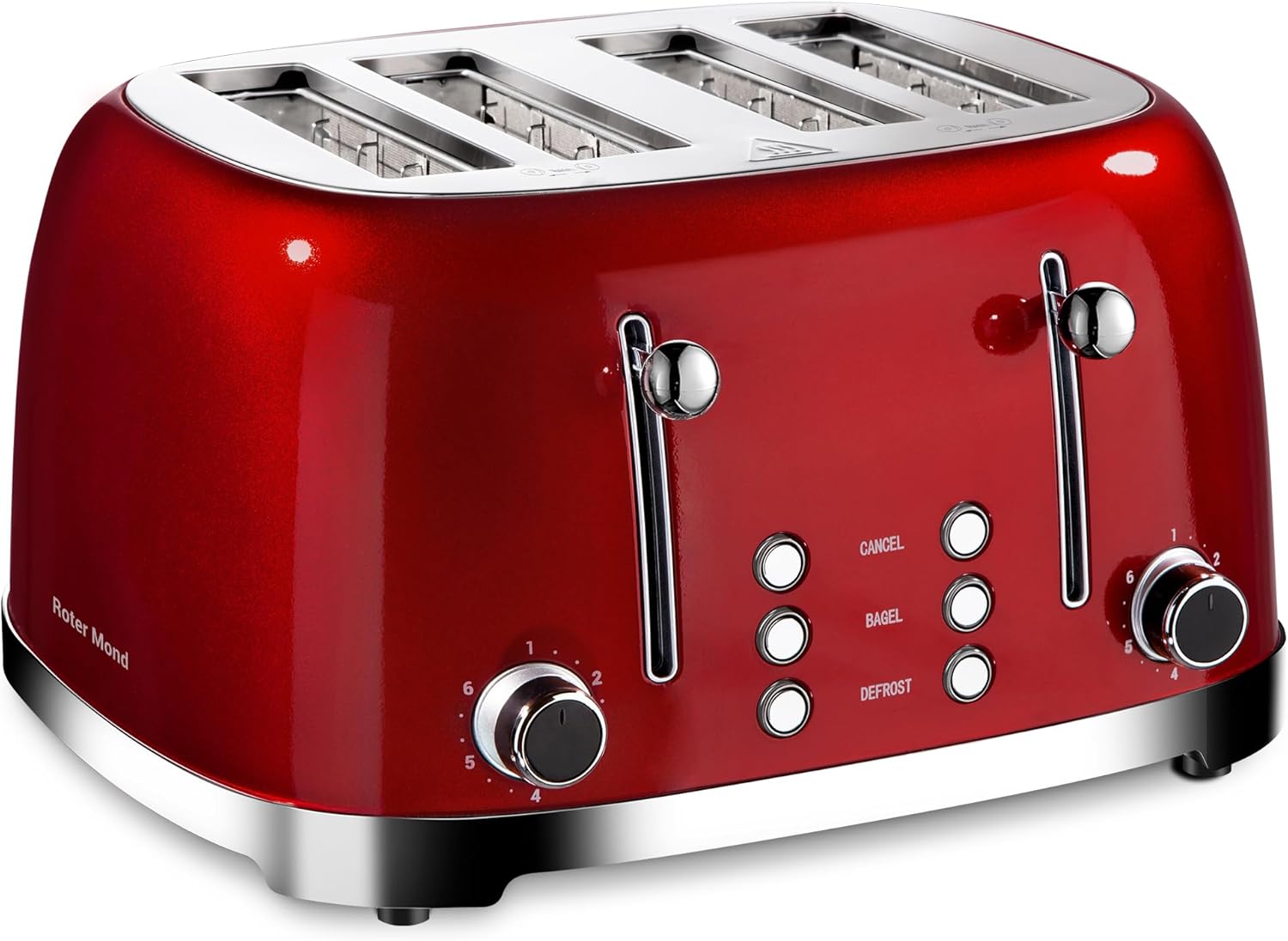 Roter Mond 4 Slice Toaster Retro Stainless Steel with Bagel Function