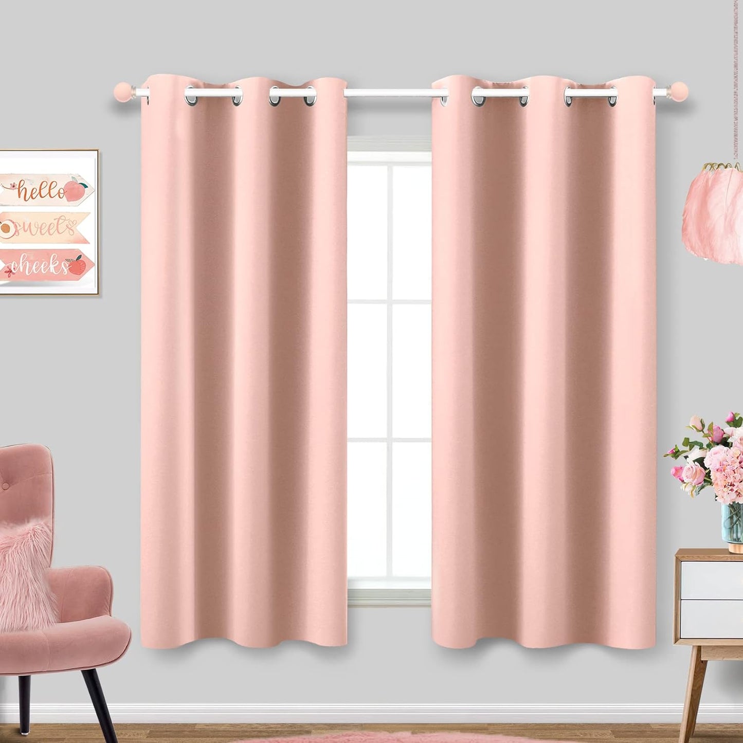 KOUFALL Coral Pink Loft Curtains: Insulated Light Blocking Short Panels