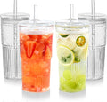 Puraville 20oz Glass Cups with Lids and Straws, 4 Pack - Clear Durable