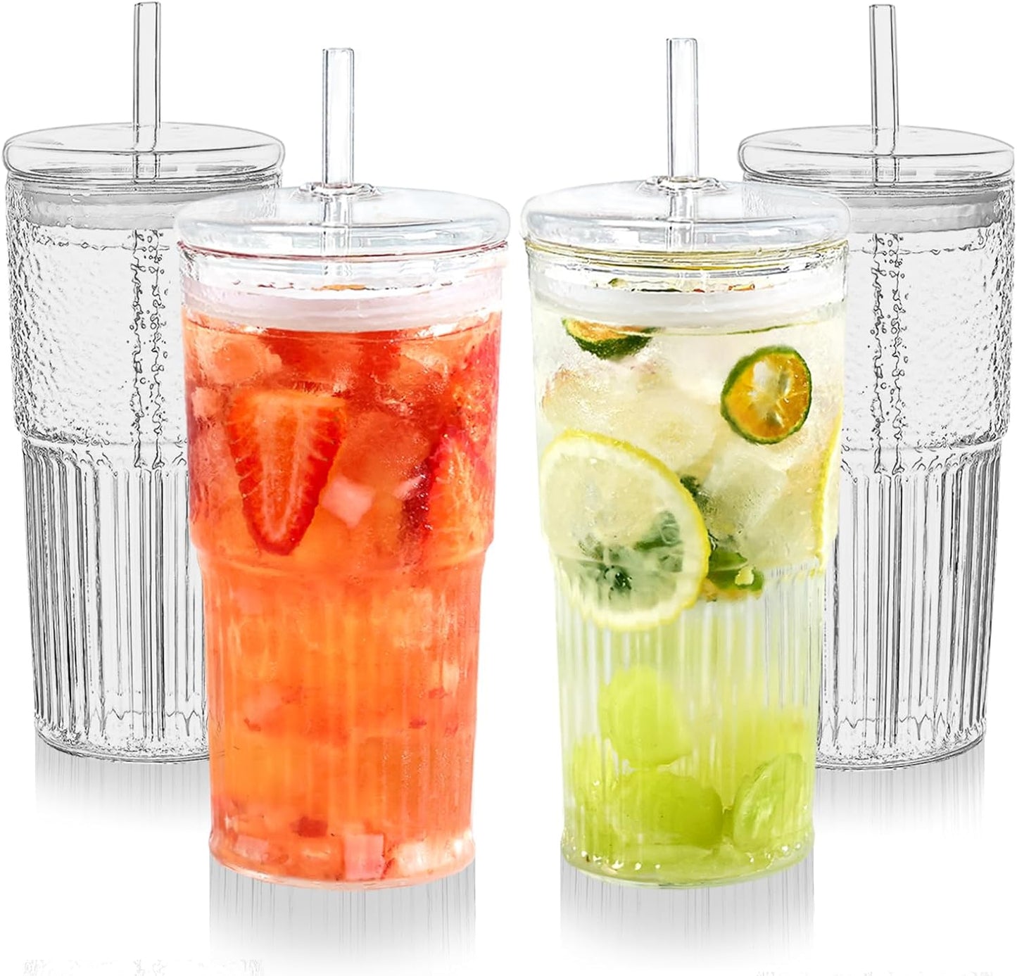 Puraville 20oz Glass Cups with Lids and Straws for Drinks