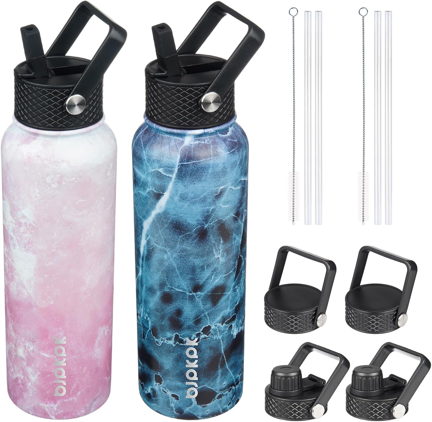 BJPKPK 2 Pack Insulated Water Bottles with Straw Lids for All