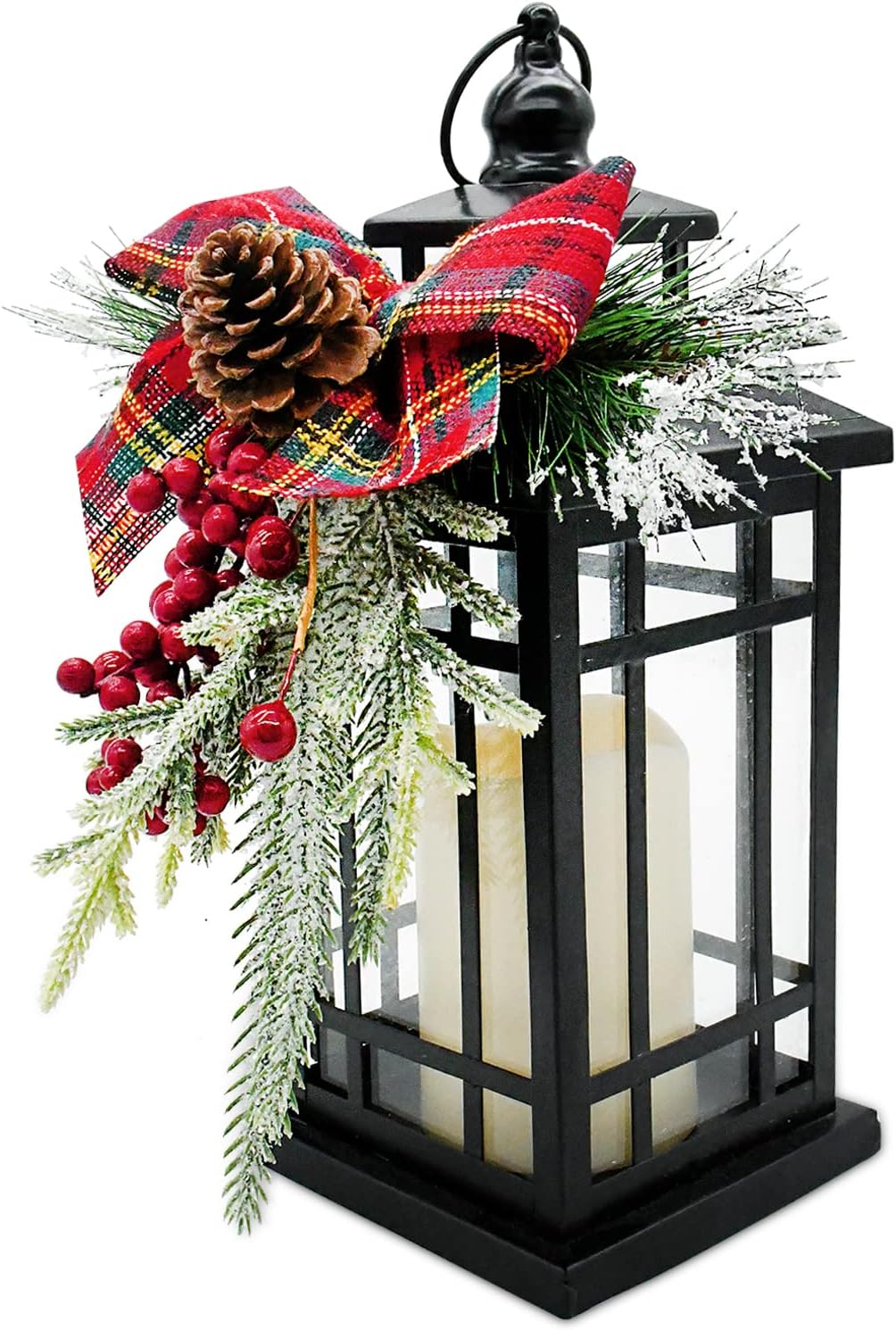 Christmas Decorative Lantern with LED Flickering Candle for Holidays