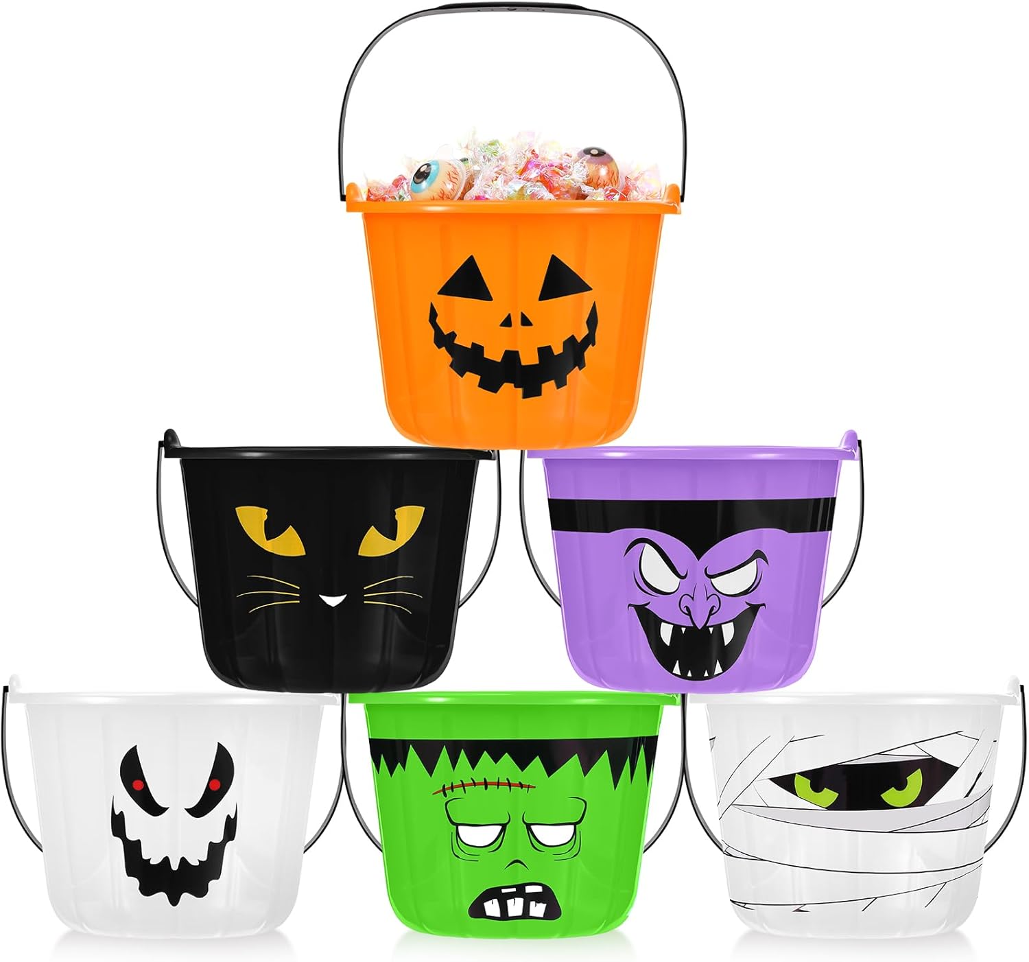 24 Pcs Halloween Plastic Buckets for Trick or Treat Fun