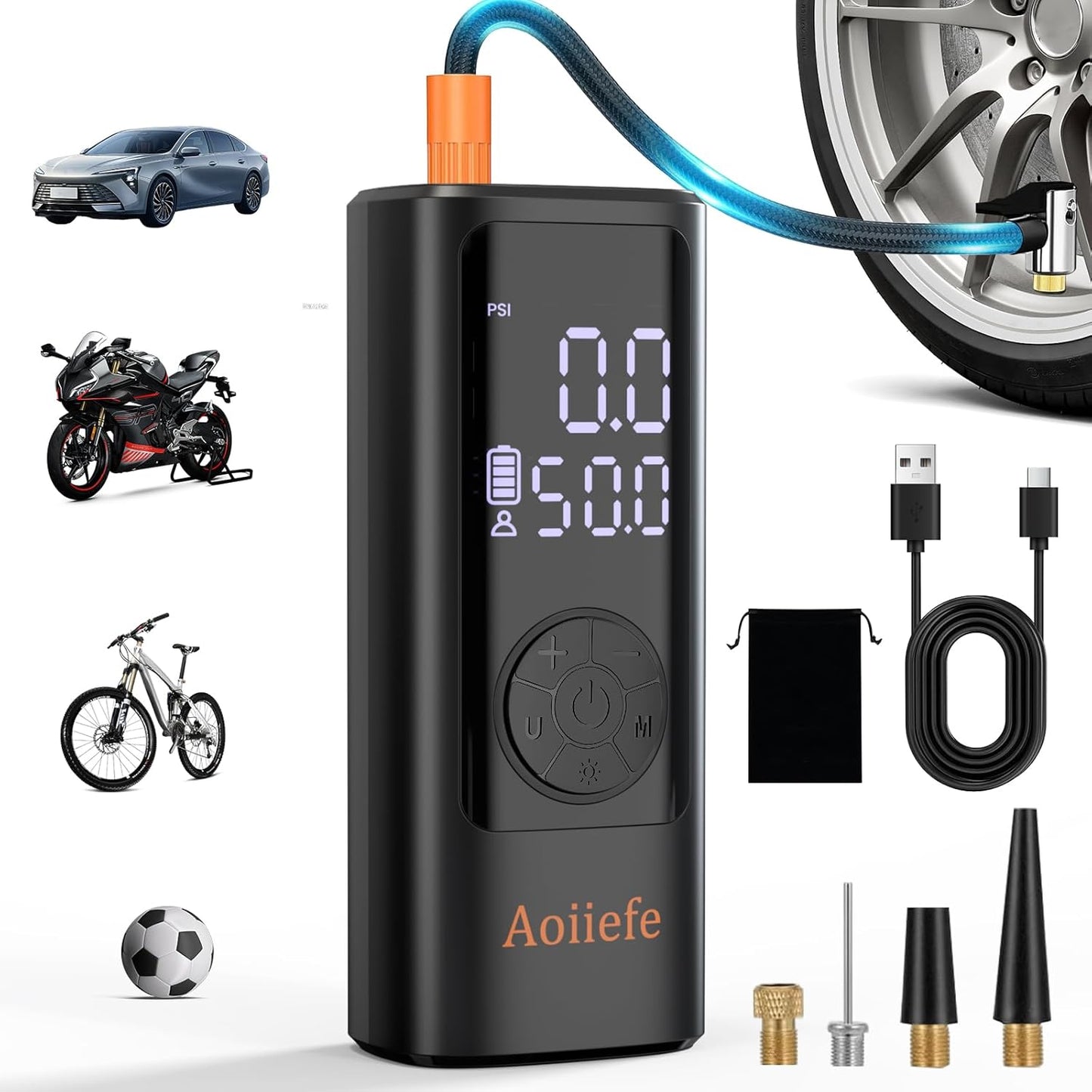 Portable Tire Inflator with Digital Gauge and LED Light Features