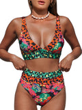 Hilinker Women's Leopard Bikini Swimsuit Set - Flattering V Neck Two