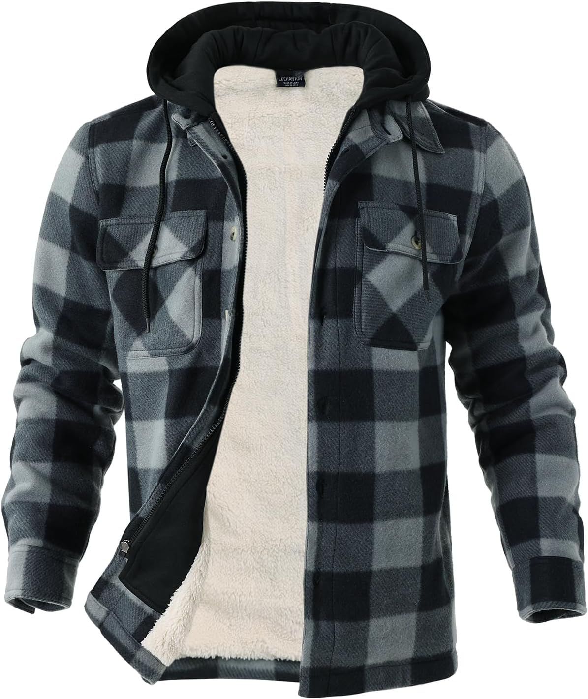 Facitisu Hoodies for Men Sherpa Lined Heavyweight Flannel Jackets