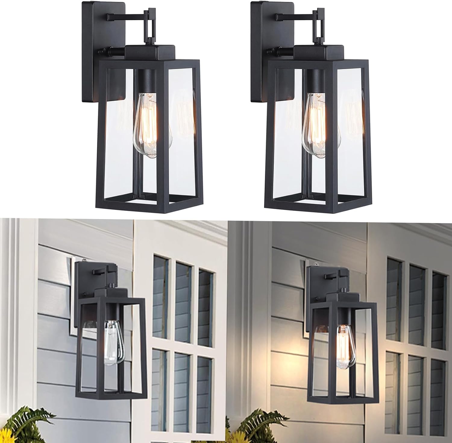 2 Pack Outdoor Wall Light - 14 Inch Black Lantern Sconce