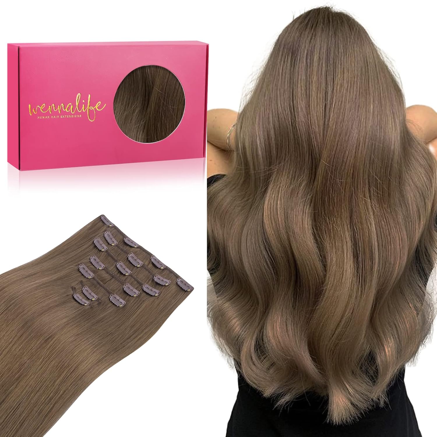 WENNALIFE Clip in Hair Extensions Real Human Hair 18 Inch