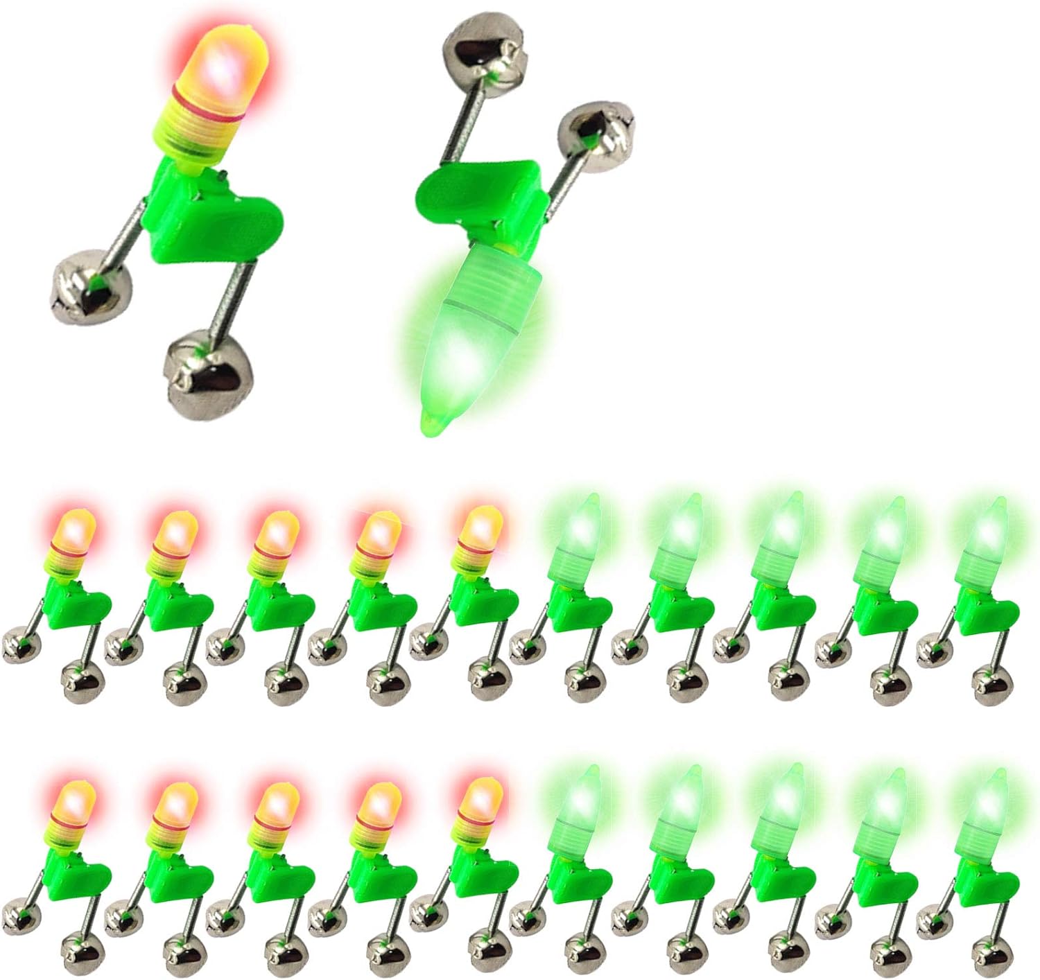 HLOGREE LED Night Fishing Bait Alarm - 20pcs Dual Bell Rings