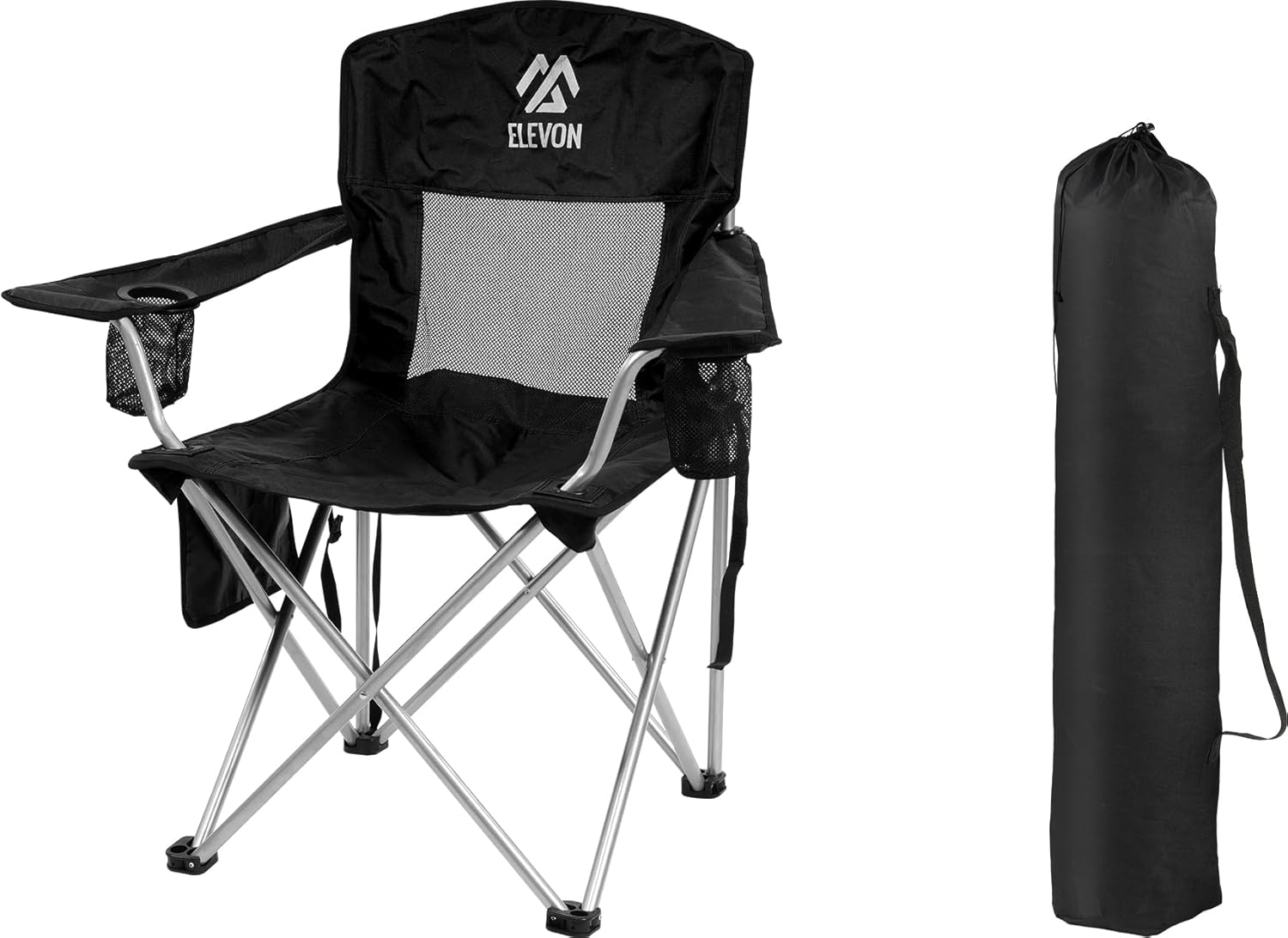 Folding Camp Chair with Mesh Backrest and Cup Holder for Comfort
