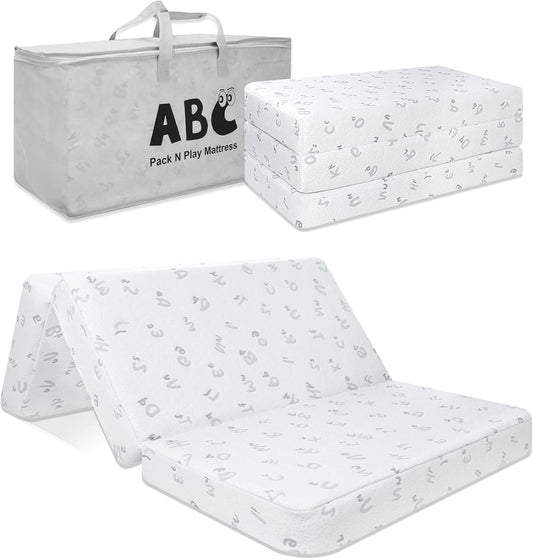 Trifold Pack and Play Mattress for Baby, Portable Travel Crib