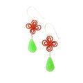 Flower Earrings with Chrysoprase Teardrops - Handwoven Silver & Copper