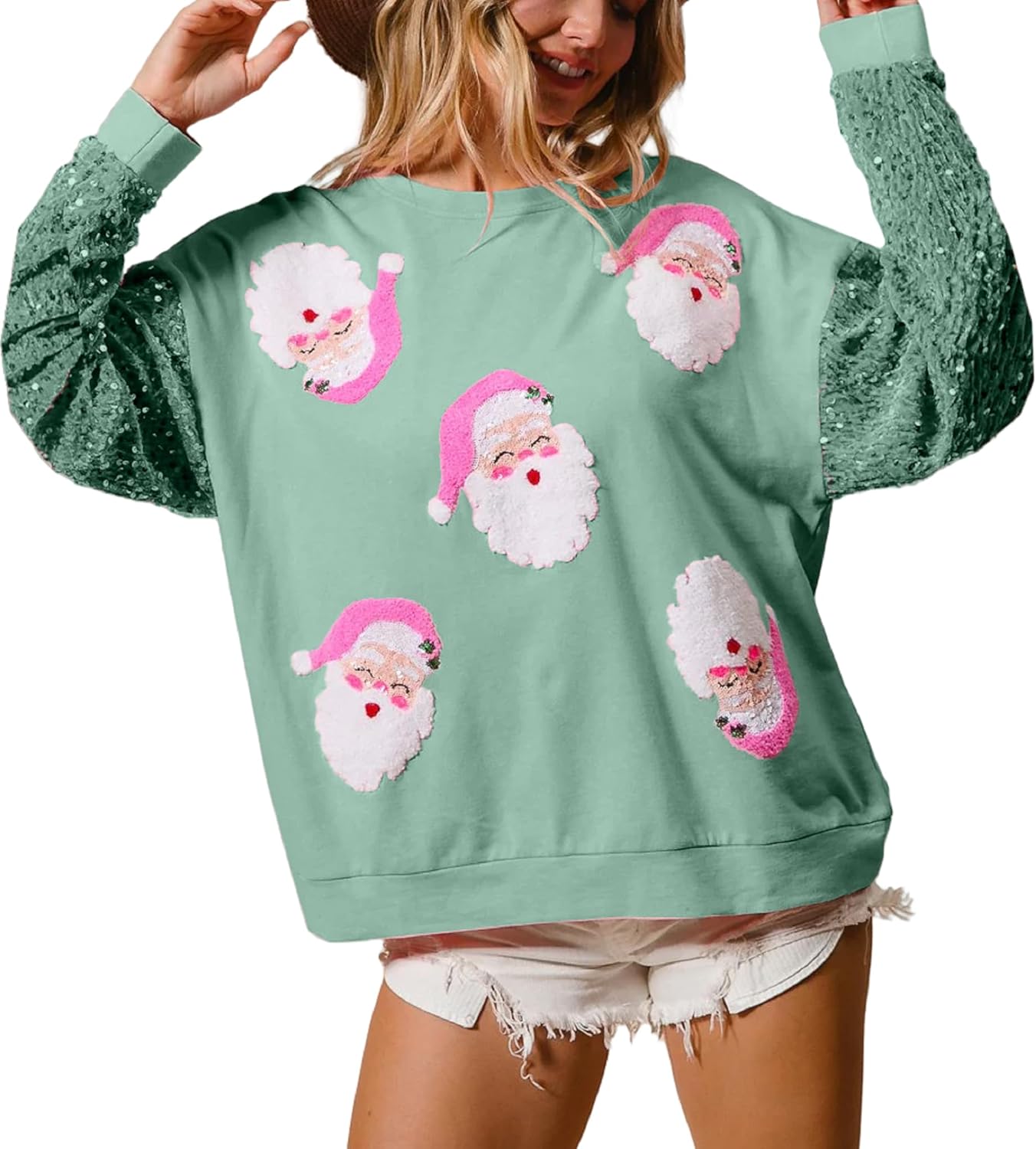 Seyumixi Women Christmas Sequined Sweatshirt for Holiday Cheer