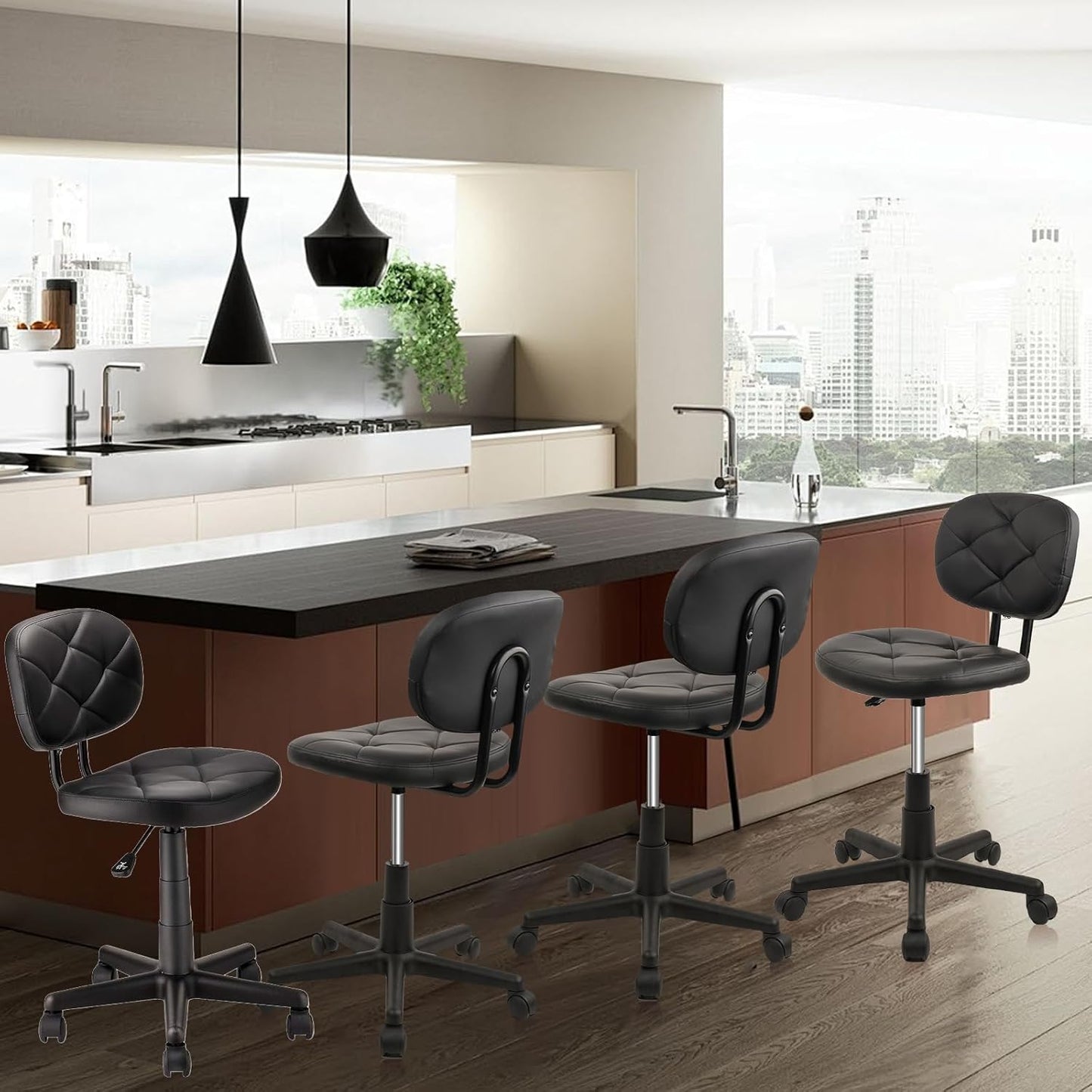 Adjustable Height Rolling Stool Chair with Backrest for Comfort
