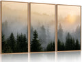 Misty Forest Wall Art Set Framed 24x36 in - Calming Green Landscape