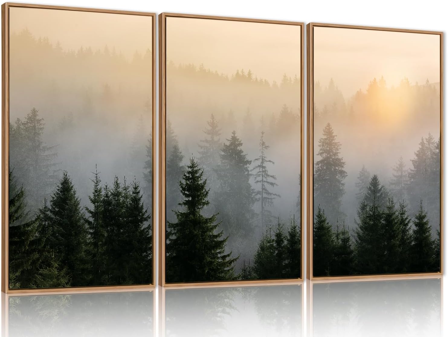 Misty Forest Wall Art Set Framed for Living Room and Office
