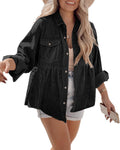 Corduroy Womens Long Sleeve Button Down Tunic - Soft Casual Fit