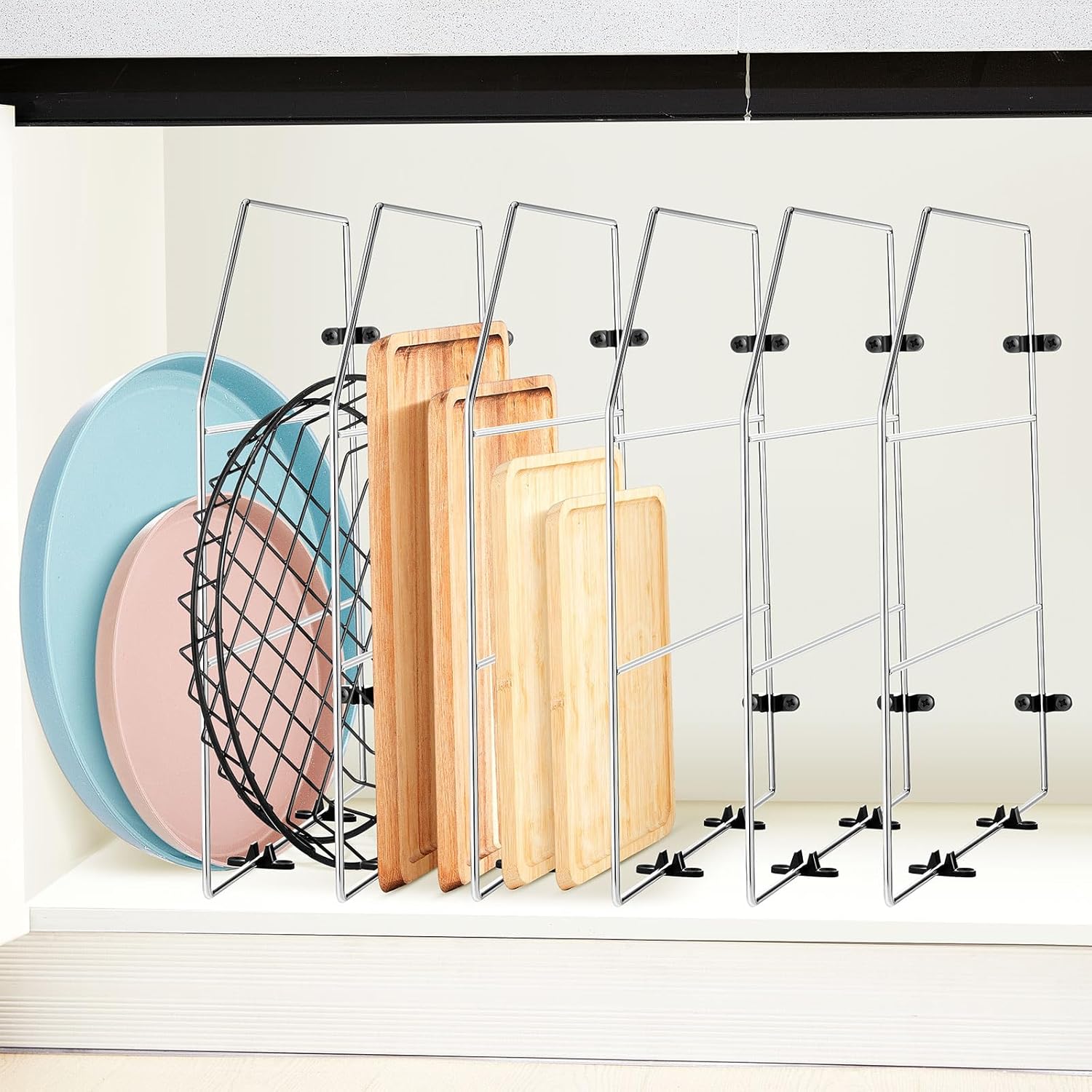 Baking Sheet Organizer for Cabinets - 6 Pcs Chrome Dividers