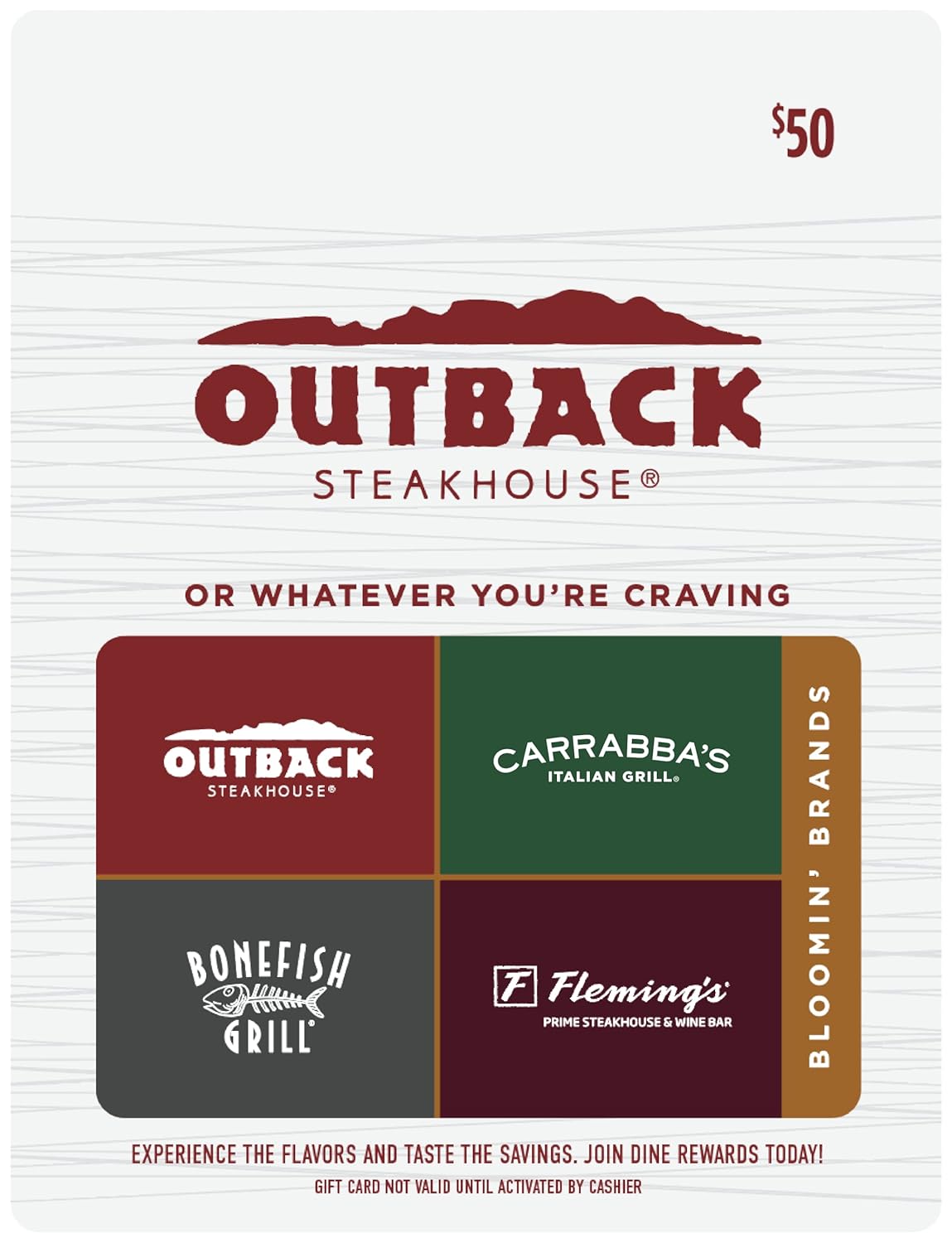Outback Steakhouse Multibrand Restaurant Gift Card $50 Value
