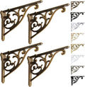 Shelf Brackets 8 Inch 4 Pack Antique Brass - Heavy Duty Decorative