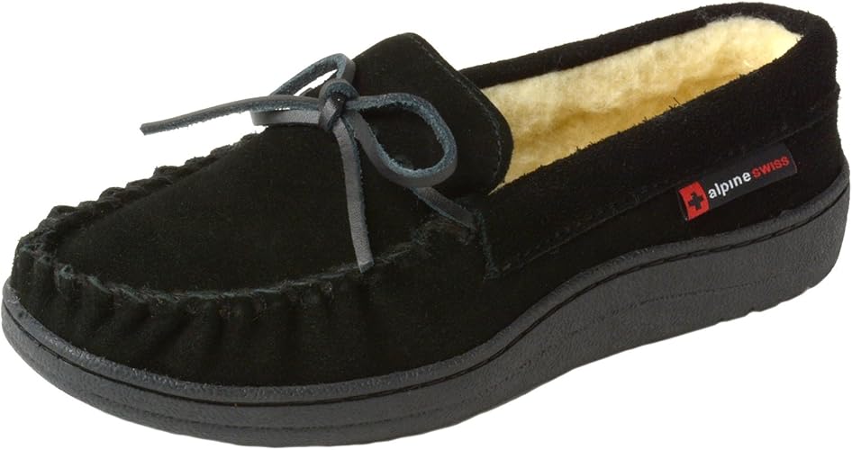 Alpine Swiss Sabine Womens Genuine Suede Shearling Moccasin Slippers