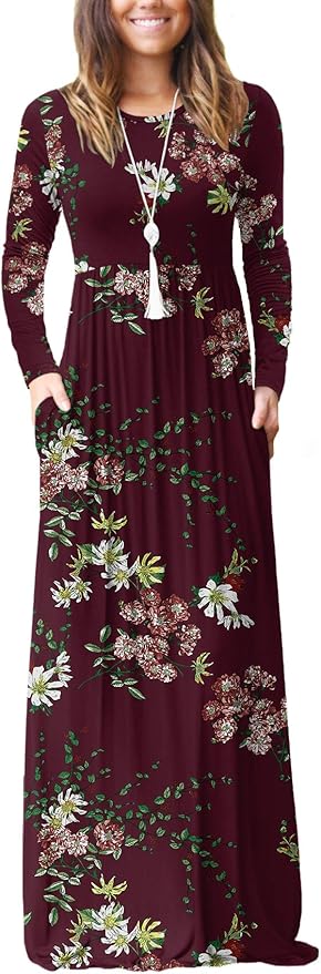 VIISHOW Women's Long Sleeve Loose Plain Maxi Dresses with Pockets