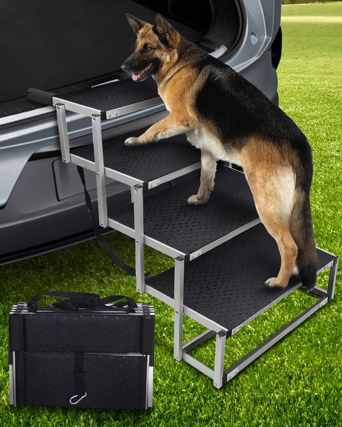 Extra Wide Dog Car Ramp for Large Dogs - Portable Aluminum Steps