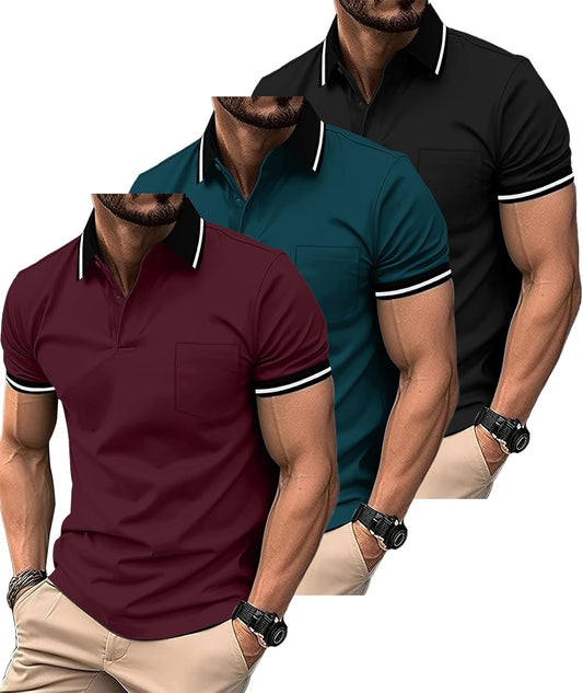 ZITY 3 Pack Men Polo Shirts Short Sleeve for Casual Wear