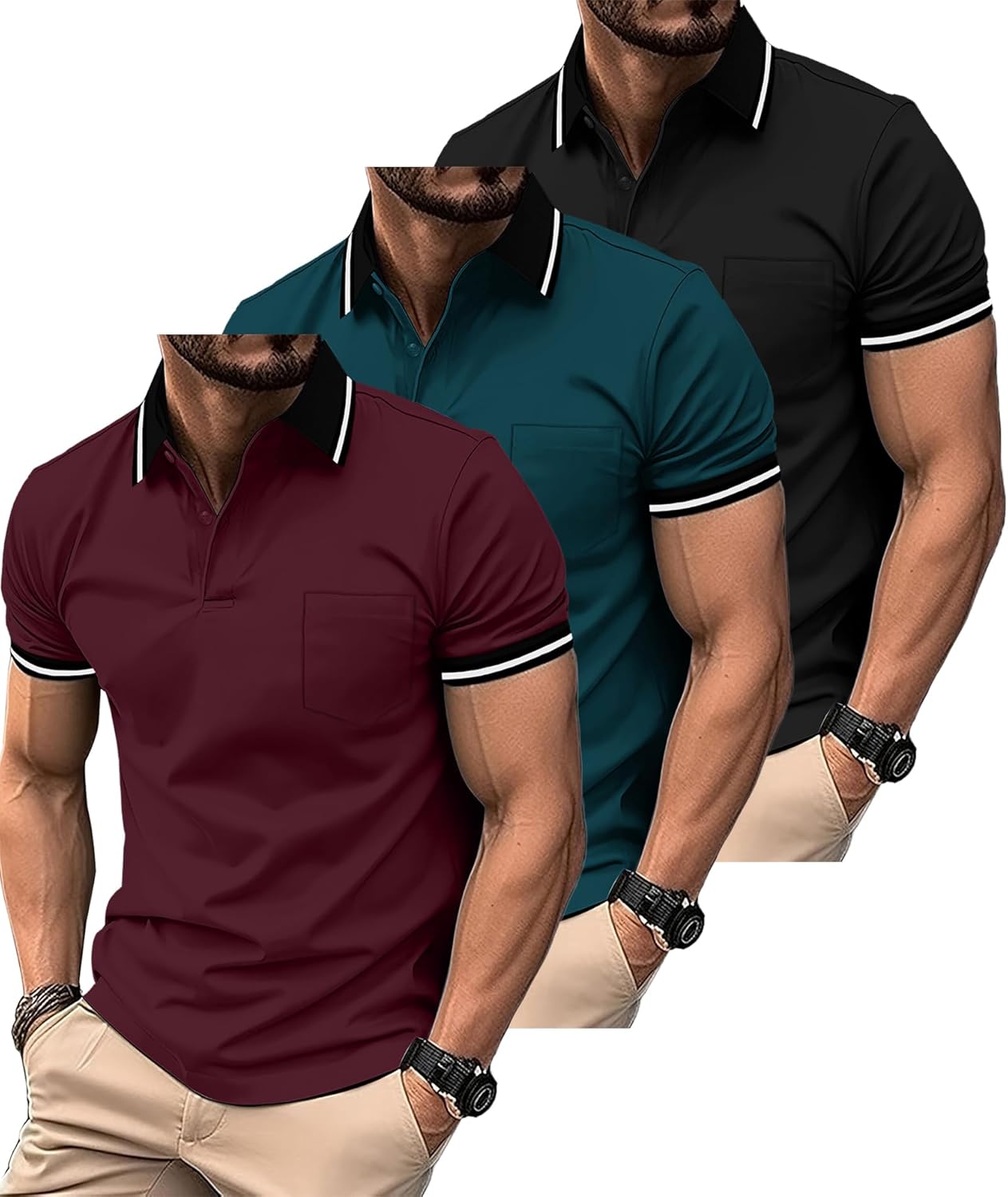 ZITY 3 Pack Men Polo Shirts Short Sleeve for Casual Wear