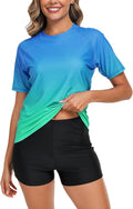 Halcurt Women's Built in Bra Rash Guard Two Piece Swimsuit - Modest we