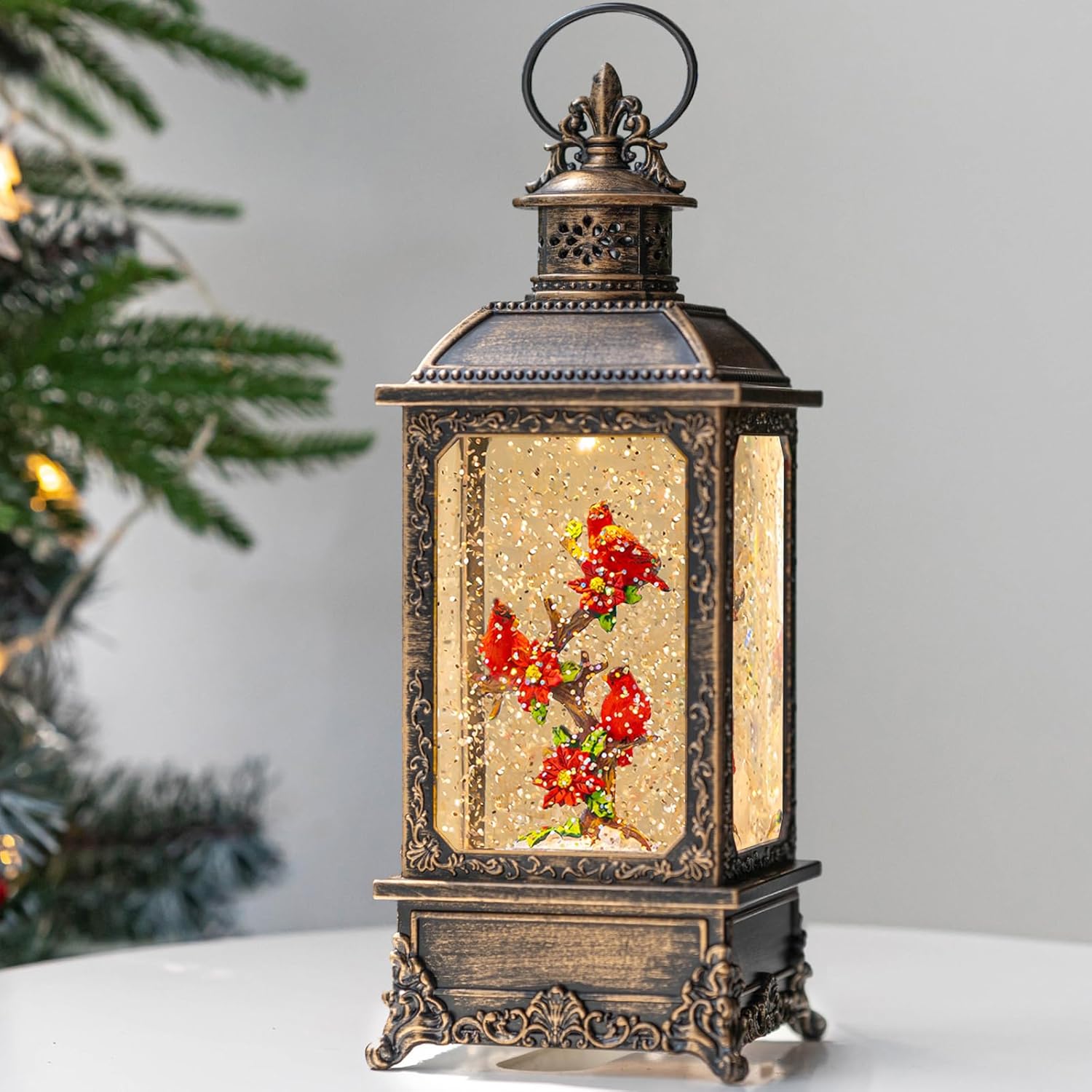 Christmas Snow Globe Lantern with Music & Timer for Decor