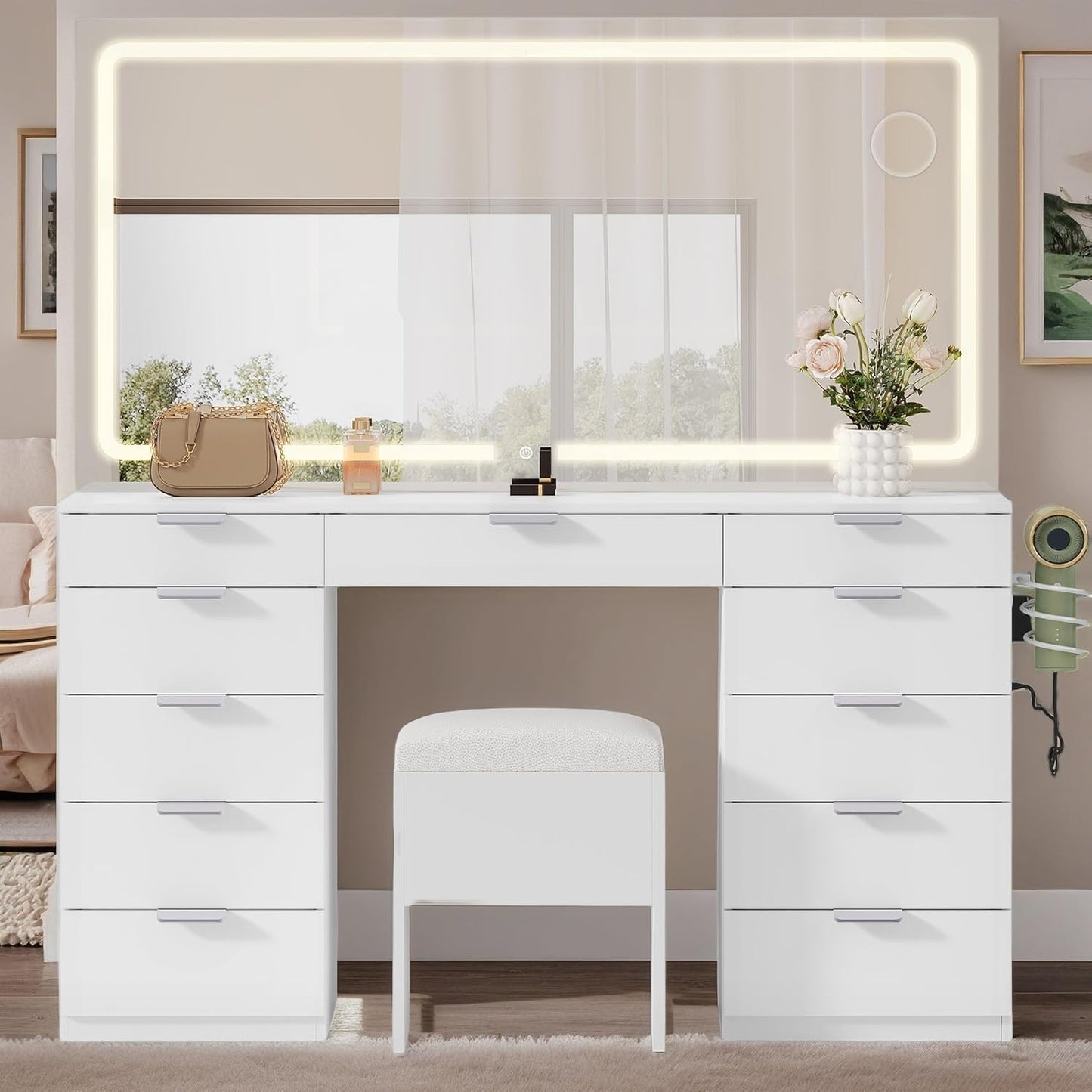 YITAHOME 46 Inch Vanity Table with LED Lighted Mirror and Stool
