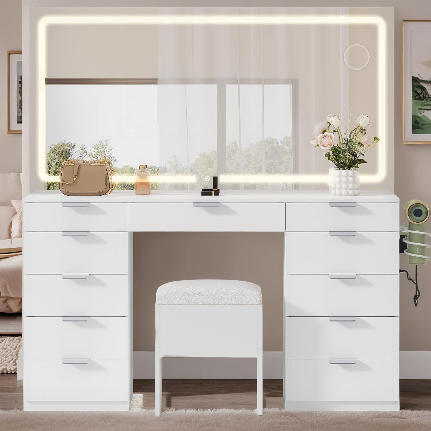 YITAHOME 46 Inch Vanity Table with LED Lighted Mirror and Stool