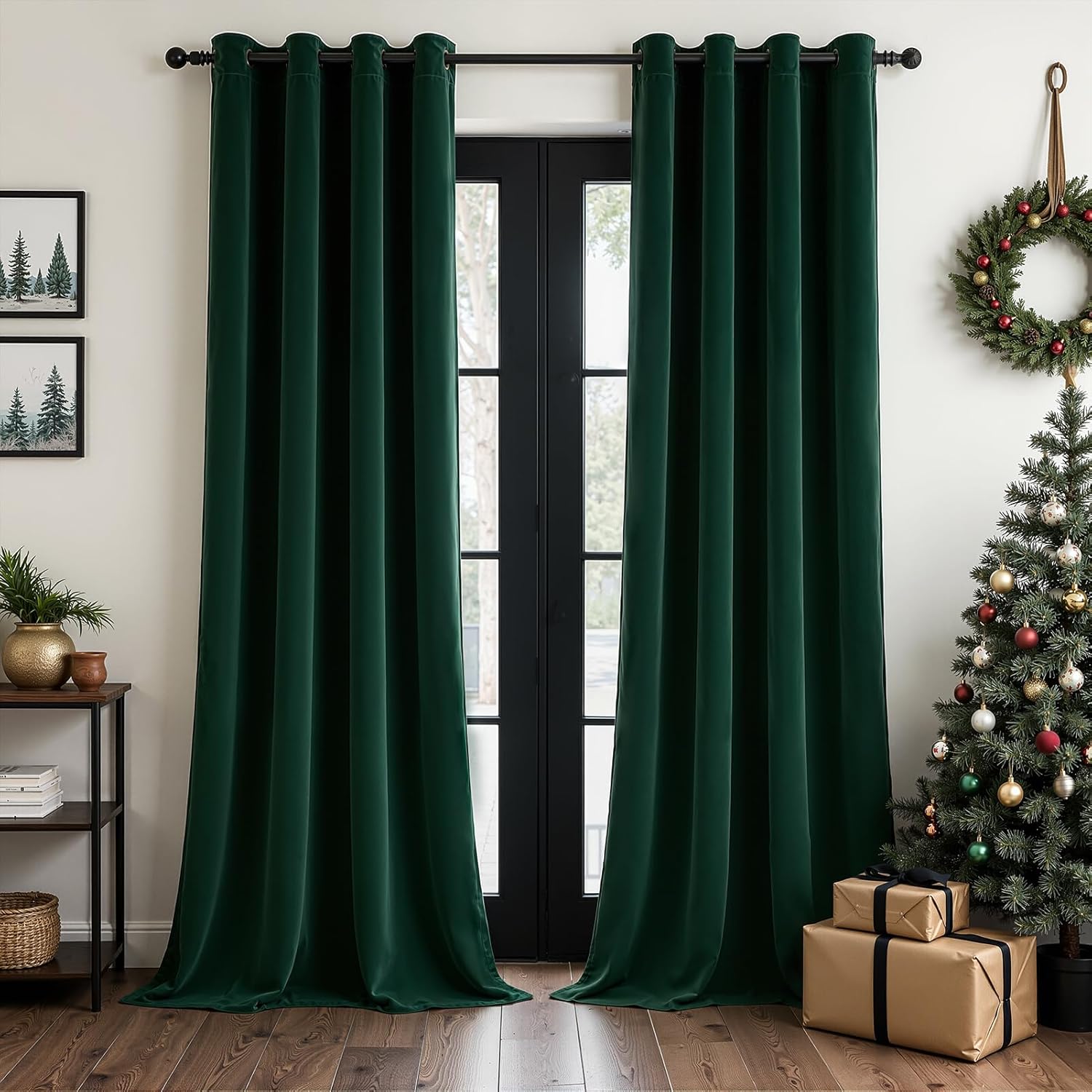 Topfinel Dark Green Velvet Curtains for Modern Boho Luxury Decor