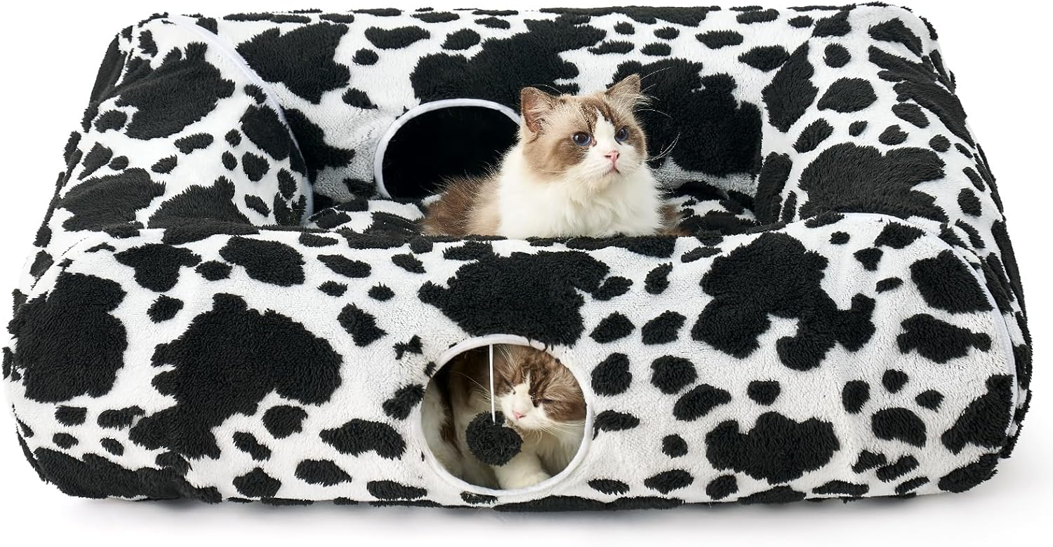 Cat Tunnel Bed for Indoor Cats - Foldable Cute Donut Design